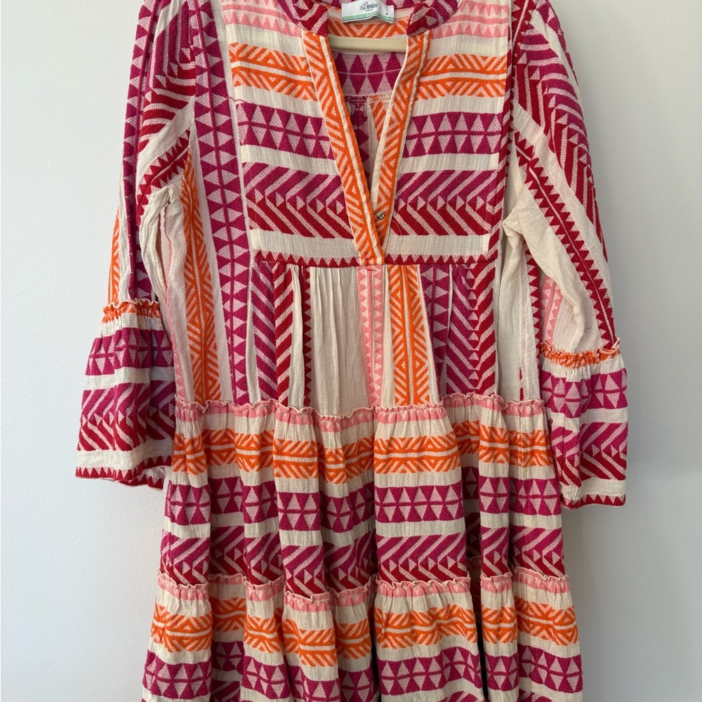 Anthropologie Devotion Twins Pink Orange Geometric Patterned Women Dress Size M
